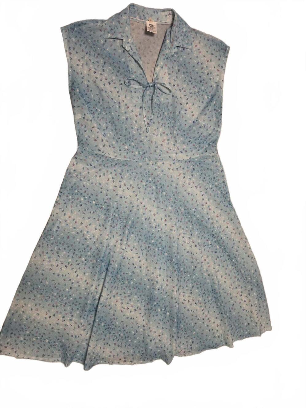 Vintage Light Blue Floral Polyester Dress Size 44